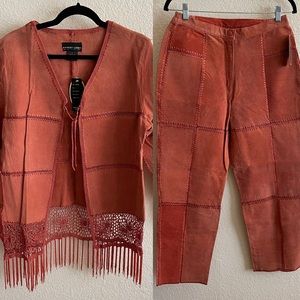 NWT Vintage Robert Louis Fashion 100% Suede Leather Suit Coat & Pants